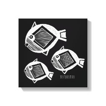 Ancien poisson blanc encre noir toile