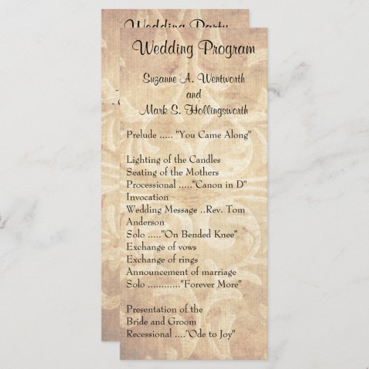 Ancien programme de mariage de mode (Devant / Derrière)