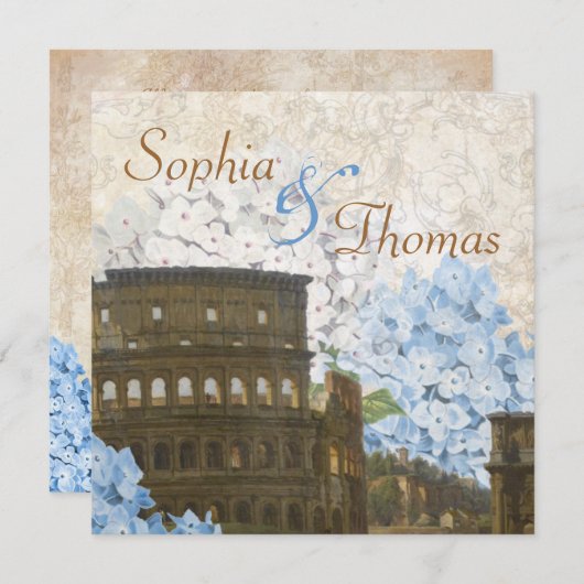 Ancien Rome Blue Hydrangea Faire-part de mariage (Devant / Derrière)