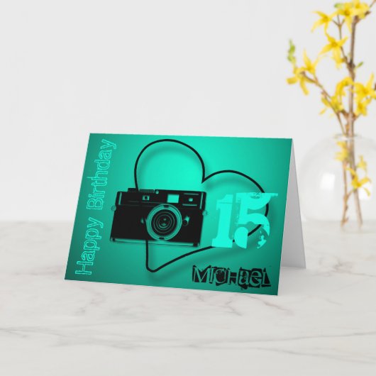 Ancienne caméra Carte personnalisée 15e anniversai (Fleur jaune)