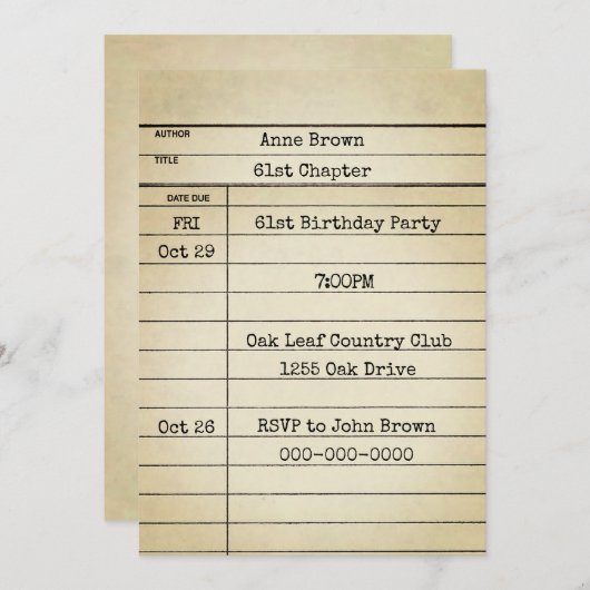 Ancienne carte de bibliothèque 61e fête d'annivers (Devant / Derrière)