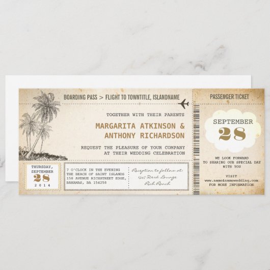 ancienne carte d'embarquement invitations à un mar (Devant / Derrière)