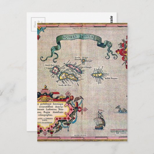 Ancienne carte des Açores - Exploration de la voil (Devant / Derrière)