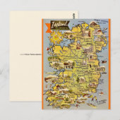 Ancienne carte d'Irlande sur carte postale (Devant / Derrière)