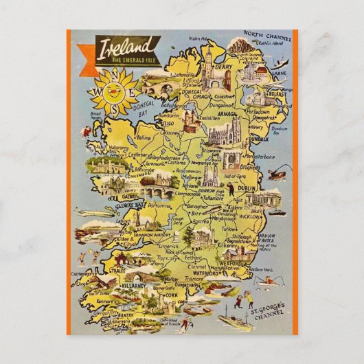 Ancienne carte d'Irlande sur carte postale (Devant)