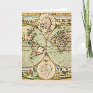 Ancienne carte du monde ancienne Carte de voeux pl