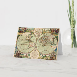 Ancienne carte du monde ancienne Carte de voeux pl