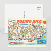 Ancienne Carte Illustrée de Porto Rico sur Carte P (Devant / Derrière)