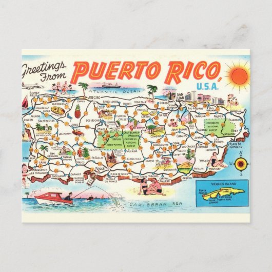 Ancienne Carte Illustrée de Porto Rico sur Carte P (Devant)