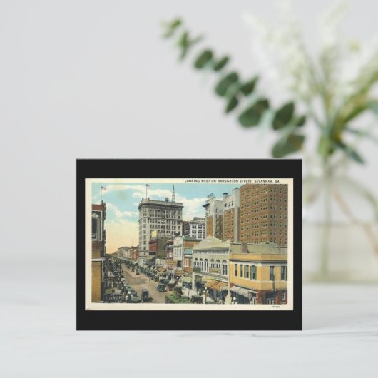 Ancienne carte postale, Broughton St, Savannah, Gé (Debout devant)