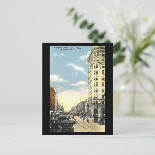 Ancienne carte postale, Broughton St, Savannah, Gé (Debout devant)