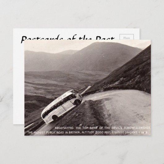 Ancienne carte postale - Bus sur le coude du diabl (Devant / Derrière)