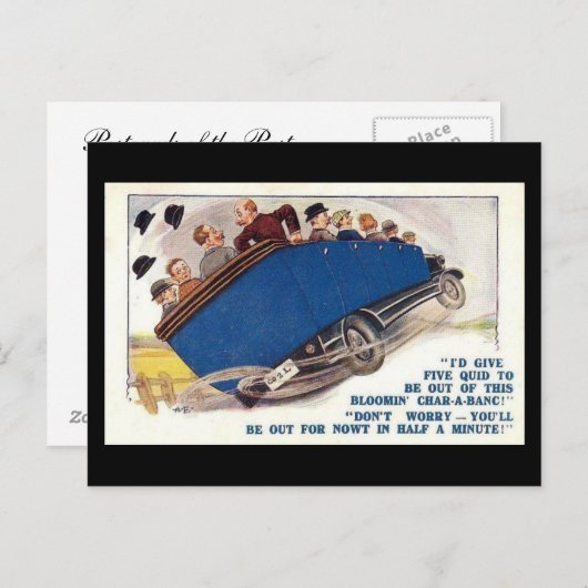 Ancienne carte postale comique - Char-a-banc (Devant / Derrière)