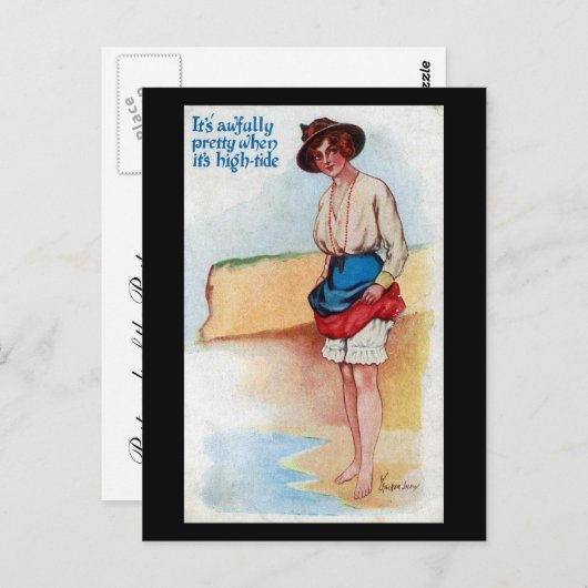 Ancienne carte postale comique - High Tide (Devant / Derrière)
