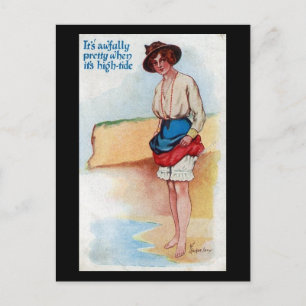 Ancienne carte postale comique - High Tide