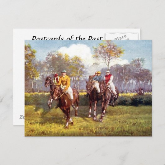 Ancienne carte postale - Course à cheval (Devant / Derrière)