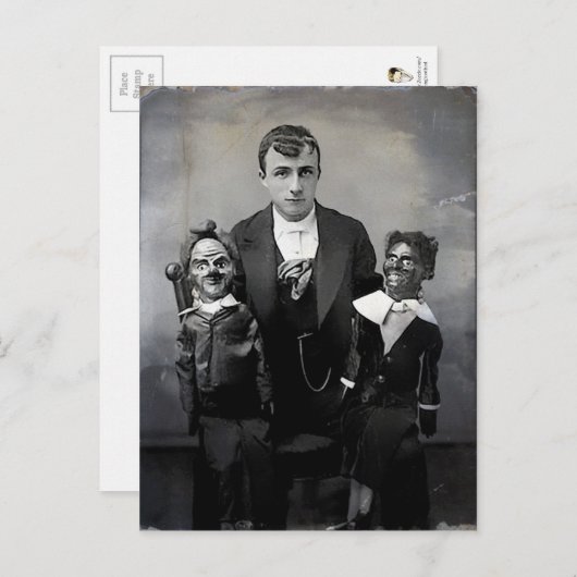 Ancienne carte postale de poupées ventriloquistes (Devant / Derrière)