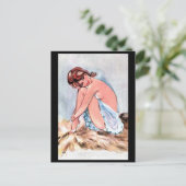 Ancienne carte postale - Fille à la broche (Debout devant)