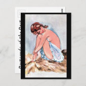 Ancienne carte postale - Fille à la broche (Devant / Derrière)