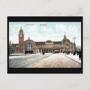 Ancienne carte postale - Gare, Wiesbaden, Allemagn