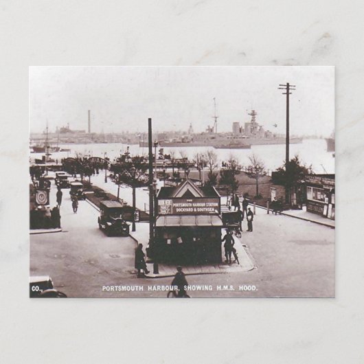 Ancienne carte postale - HMS Hood, Port de Portsmo (Devant)