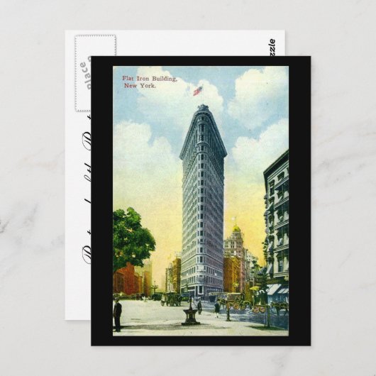 Ancienne carte postale, immeuble en fer plat, New (Devant / Derrière)