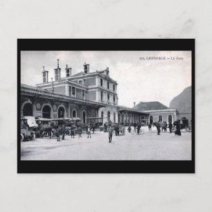 Ancienne carte postale - La Gare, Grenoble, France