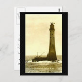 Ancienne carte postale - Phare de Wolf Rock, Fin d (Devant / Derrière)