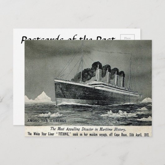 Ancienne carte postale - Titanic parmi les Iceberg (Devant / Derrière)
