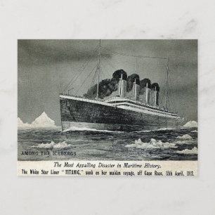 Ancienne carte postale - Titanic parmi les Iceberg