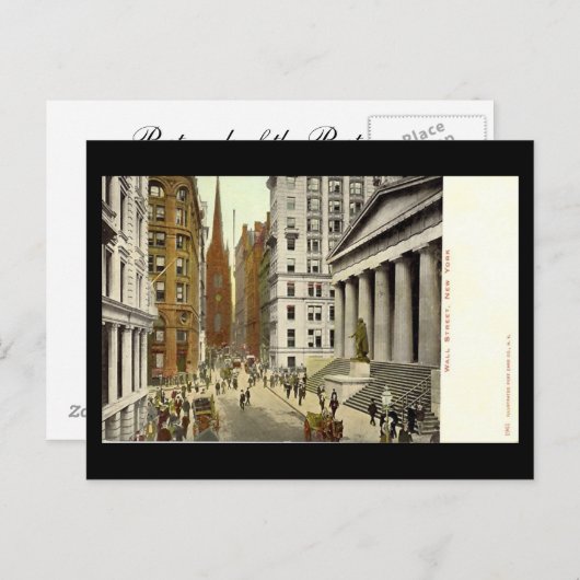 Ancienne carte postale, Wall Street, New York (Devant / Derrière)