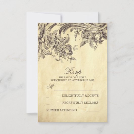 Ancienne carte RSVP de mariage vintage (Devant)