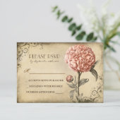 ancienne carte RSVP mariage avec fleur de pivoine (Debout devant)