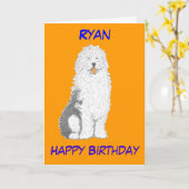 Ancienne Cartes d'anniversaire de Sheepdog anglais (Fleur jaune)