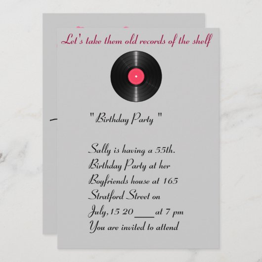 Ancienne invitation à l'anniversaire des records. (Devant / Derrière)