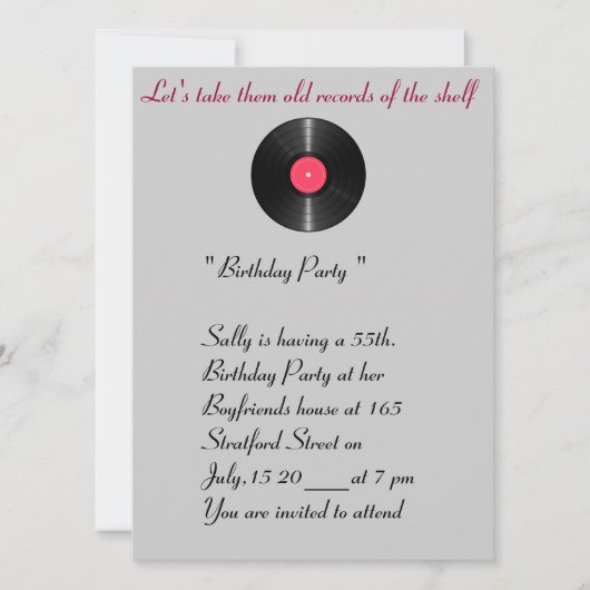 Ancienne invitation à l'anniversaire des records. (Devant)
