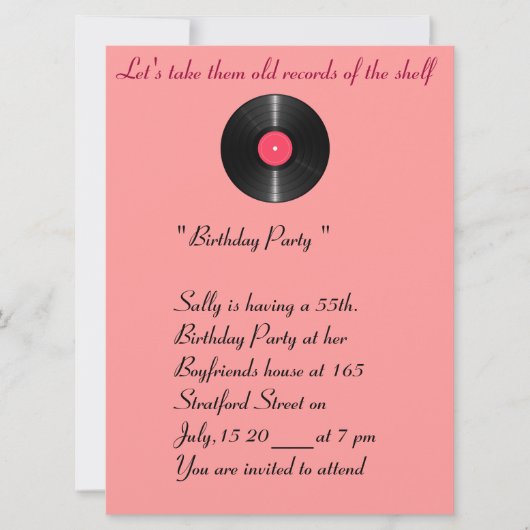 Ancienne invitation à l'anniversaire des records. (Devant)