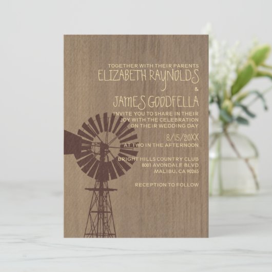 Ancienne invitation au mariage de moulin à vent (Debout devant)
