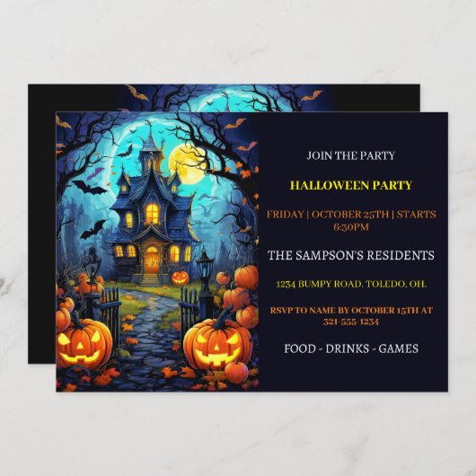 Ancienne Maison Hantée Invitations de fête d'Hallo (Devant / Derrière)