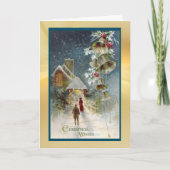 Ancienne mode église de Noël et carte de cloches (Devant)