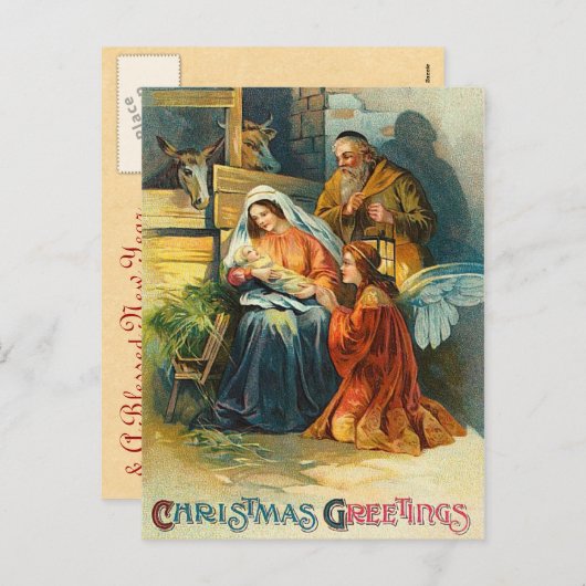 Ancienne mode Nativité de Noël Carte postale (Devant / Derrière)