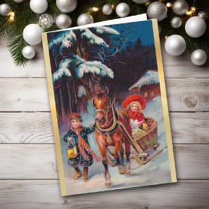 Ancienne mode Sleigh de Noël avec carte pour enfan