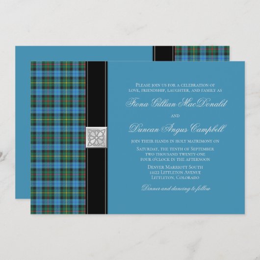 Ancienne Smith Blue Tartan Faire-part de mariage (Devant / Derrière)