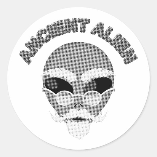 Ancient Alien Head Newsprint Ronde Sticker (Voorkant)