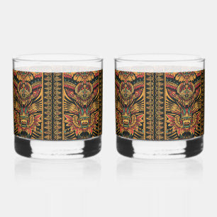 Ancient Blue "Aztec Dream" 12oz Rocks Glasses Set Whisky Glas
