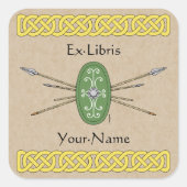 Ancient Celtic Shield and Spears Bookplate Vierkante Sticker (Voorkant)