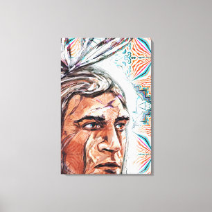 Ancient chieftan en fractaal patroon canvas afdruk