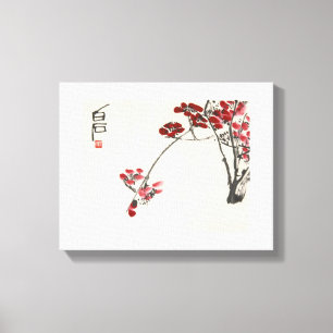 Ancient China Painting-Qi Baishi-Red Winterlief Canvas Afdruk