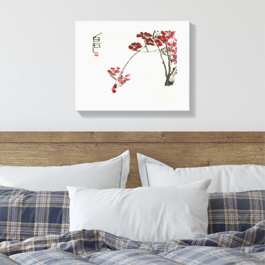 Ancient China Painting-Qi Baishi-Red Wintersweet Canvas Afdruk (Insitu (Slaapkamer))