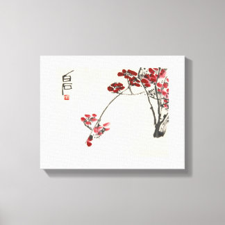 Ancient China Painting-Qi Baishi-Red Wintersweet Canvas Afdruk